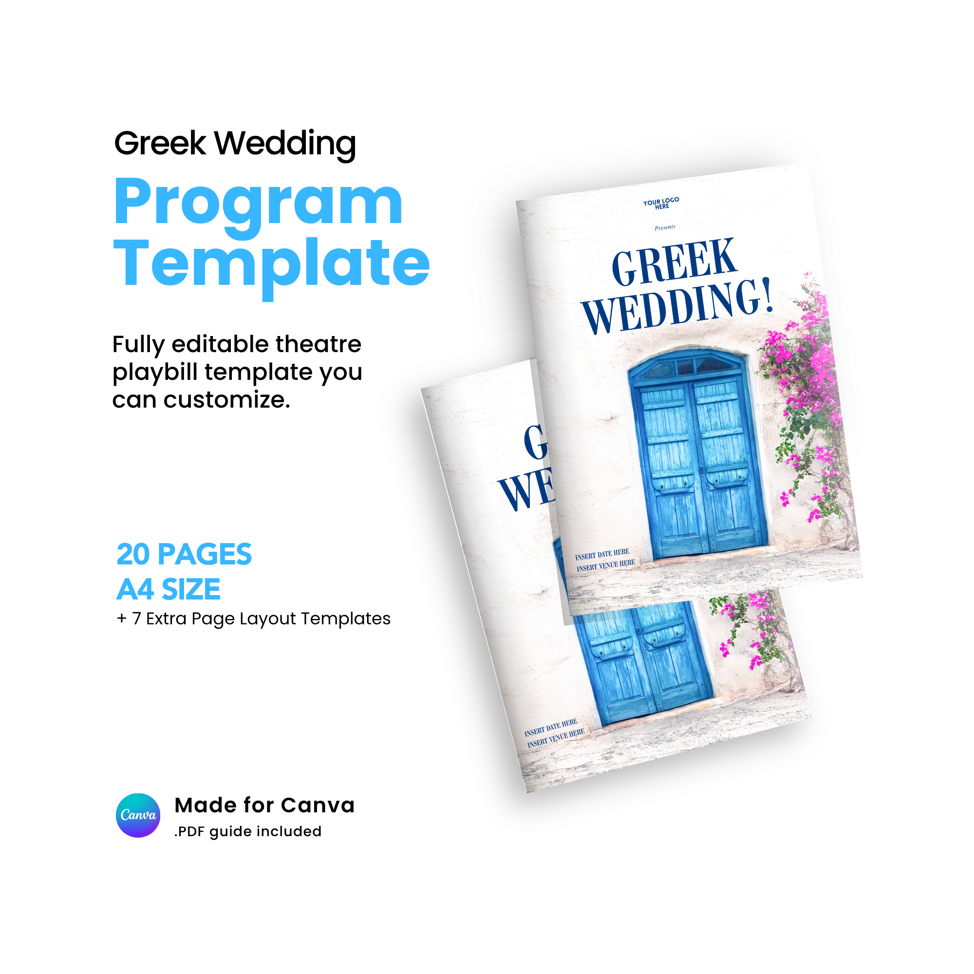 Greek Wedding Program Canva Template - A4